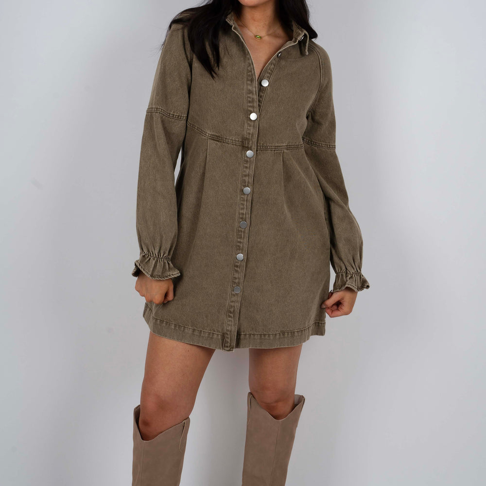 Only This Time Denim Dress (Olive)