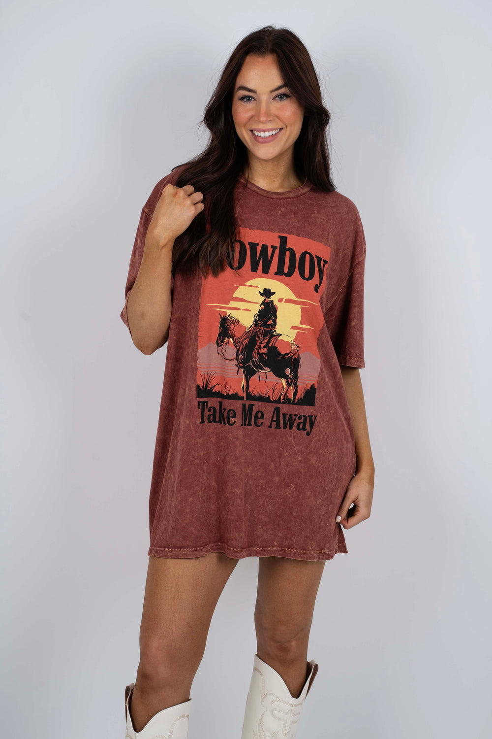 Cowboy Take Me Away Graphic Tee (Wine)