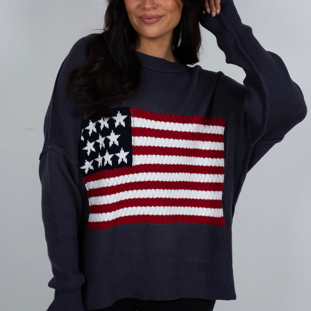 
                  
                    American Flag Sweater (Blue Grey)
                  
                