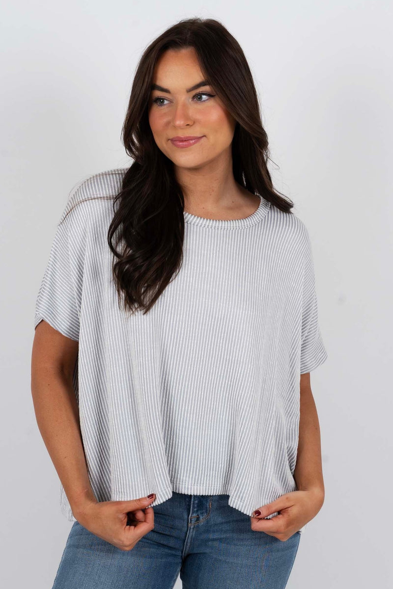 Kendall Striped Top (Light Grey)