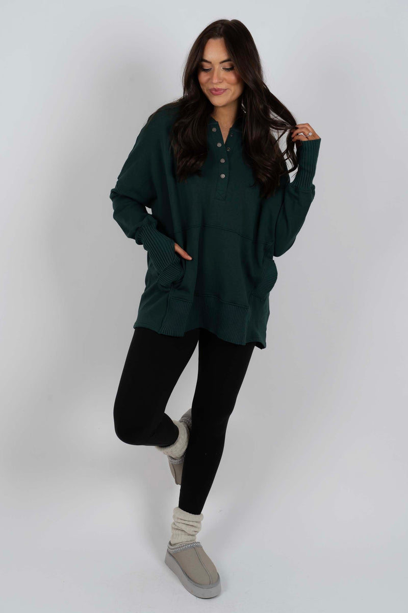 Campfire Cozy Pullover (Hunter Green)