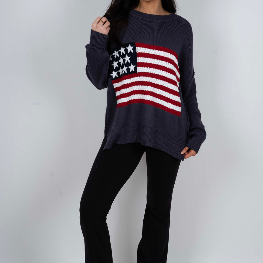 American Flag Sweater (Blue Grey)