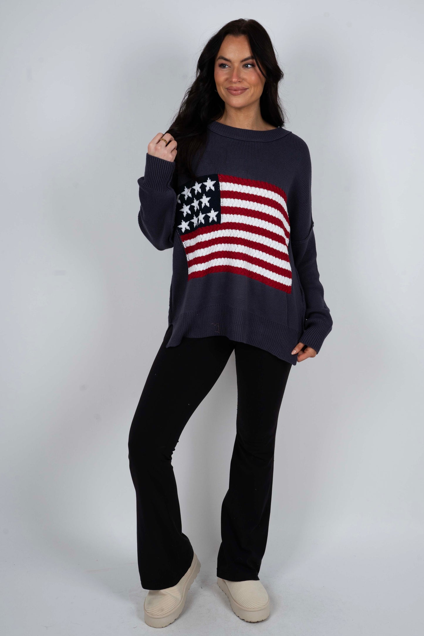 American Flag Sweater (Blue Grey)