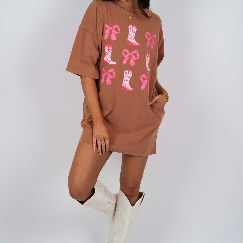 Boots And Ribbon T-Shirt Dress