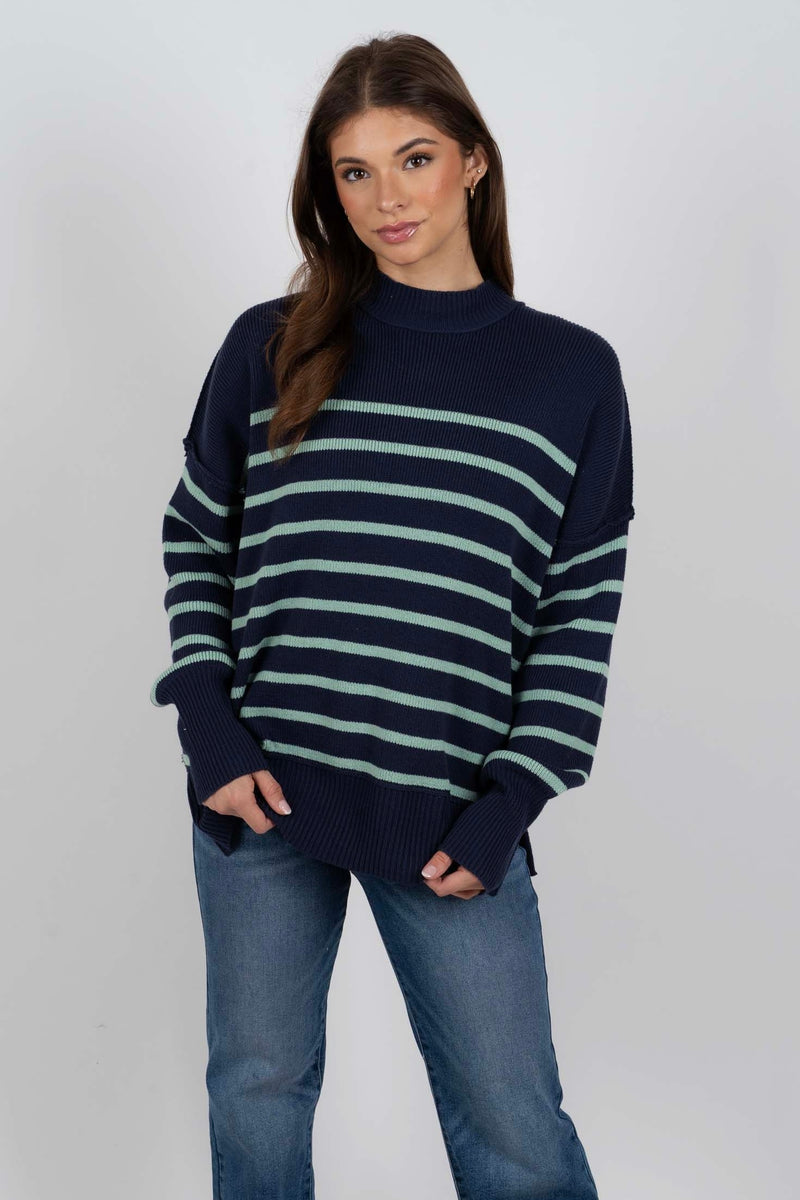 Just Makes Sense Sweater (Navy/Mint)