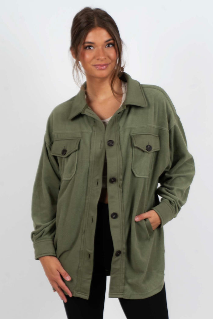 Step Into Love Shacket (Light Olive)