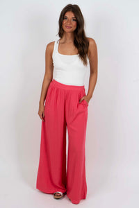 Take Note Wide Leg Pants (Pink)