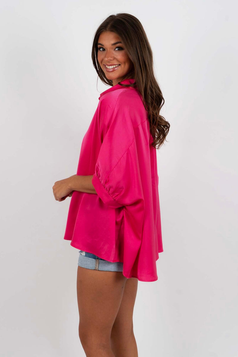 What You Wished For Button Down (Hot Pink)
