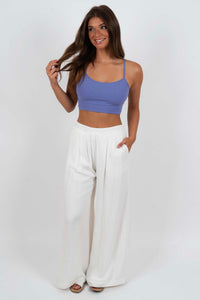 Take Note Wide Leg Pants (White)
