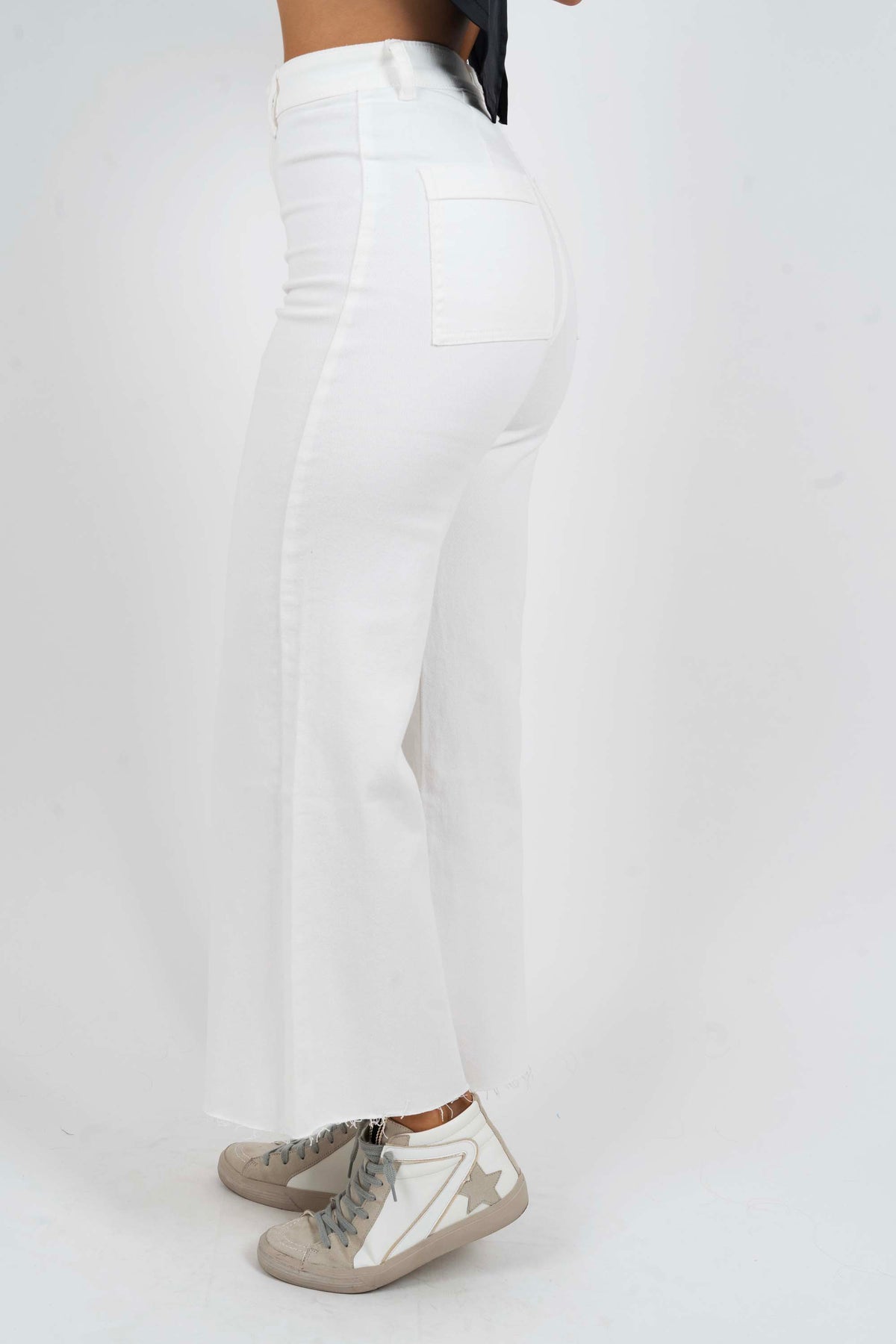 Miles To Go Wide Leg Denim Jeans (White)