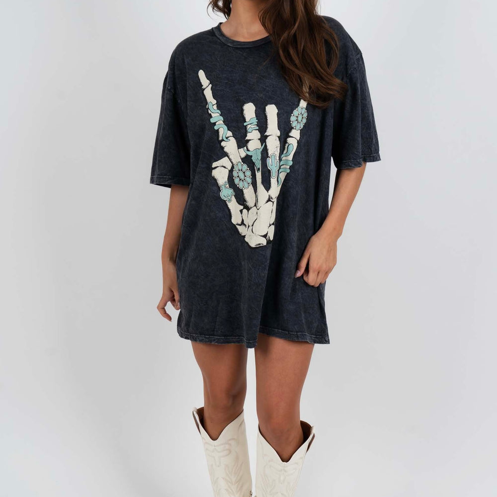 
                      
                        Skeleton Rock Hand Sign Graphic Tee
                      
                    