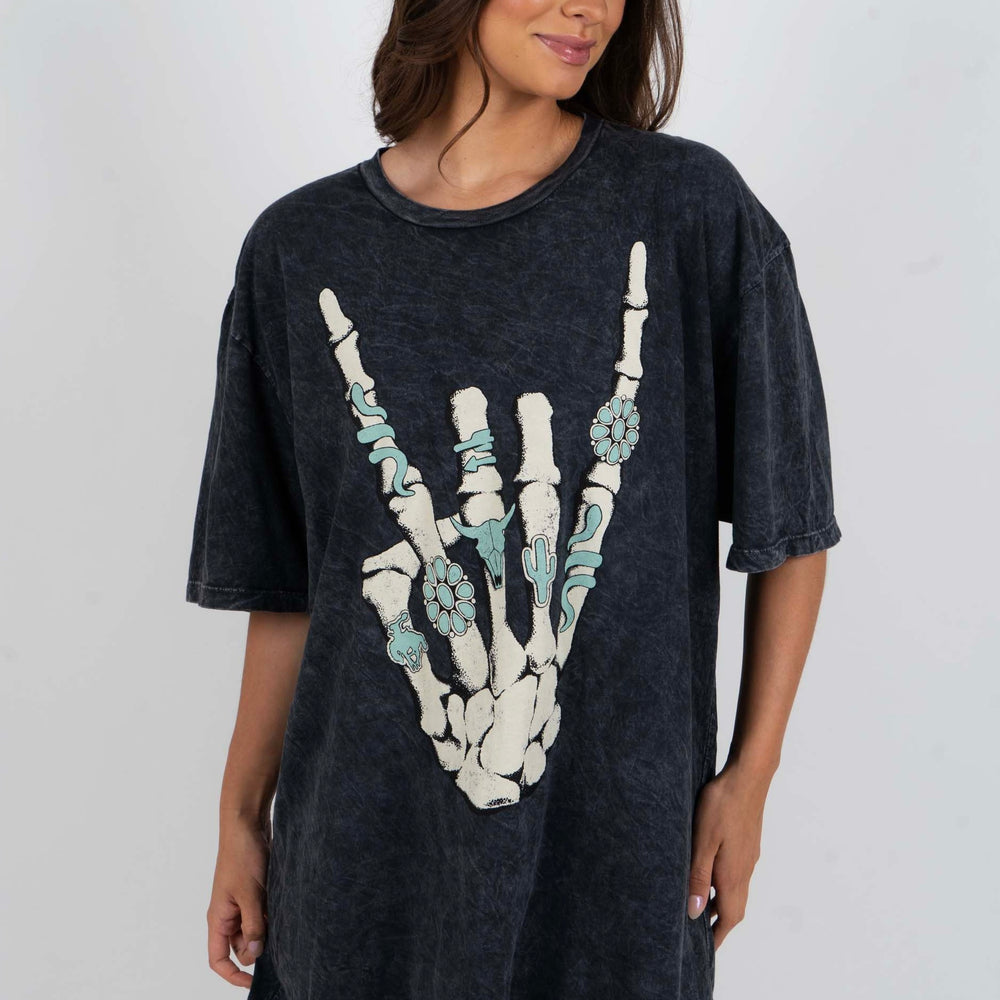 
                      
                        Skeleton Rock Hand Sign Graphic Tee
                      
                    