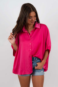 What You Wished For Button Down (Hot Pink)
