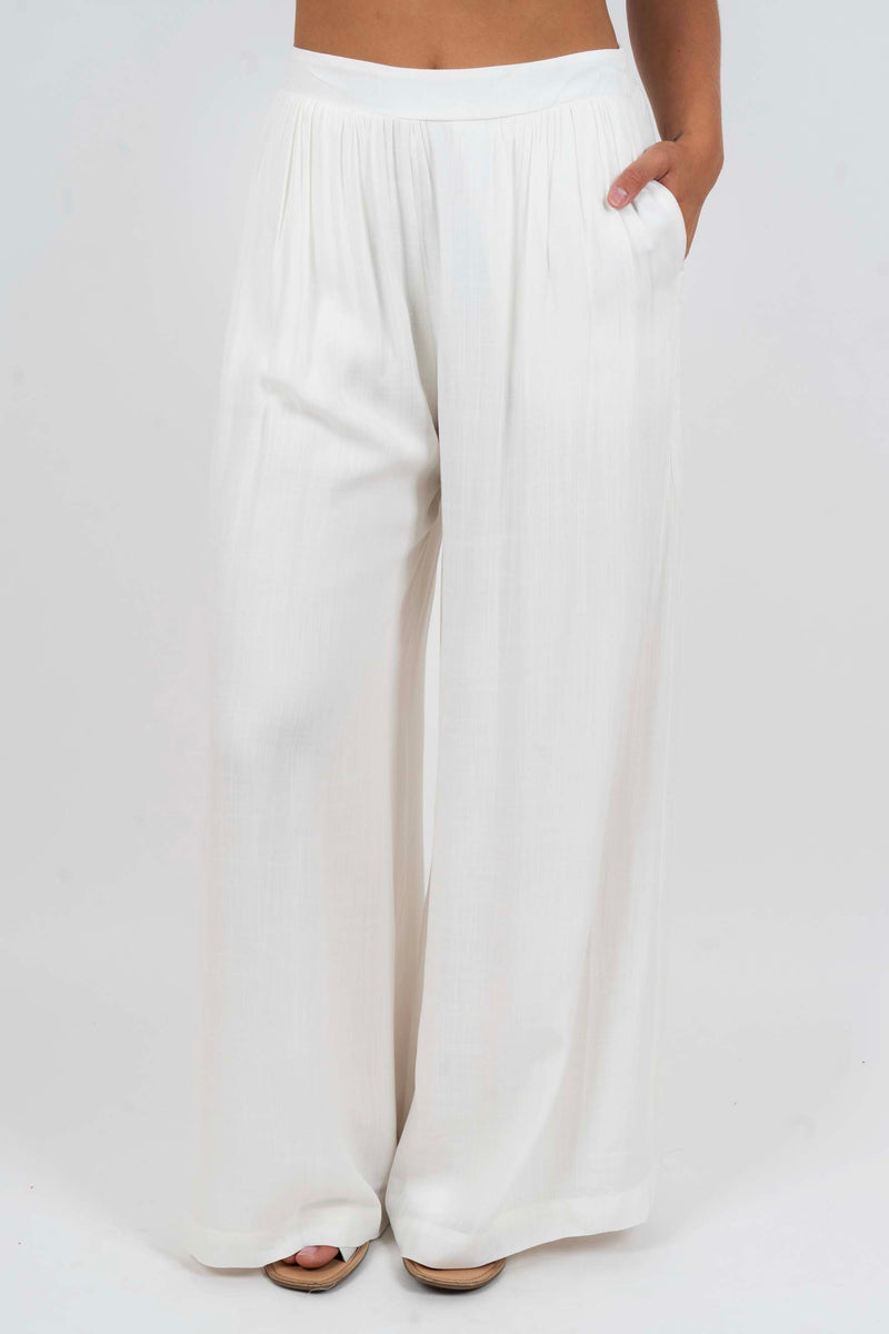 Take Note Wide Leg Pants (White)