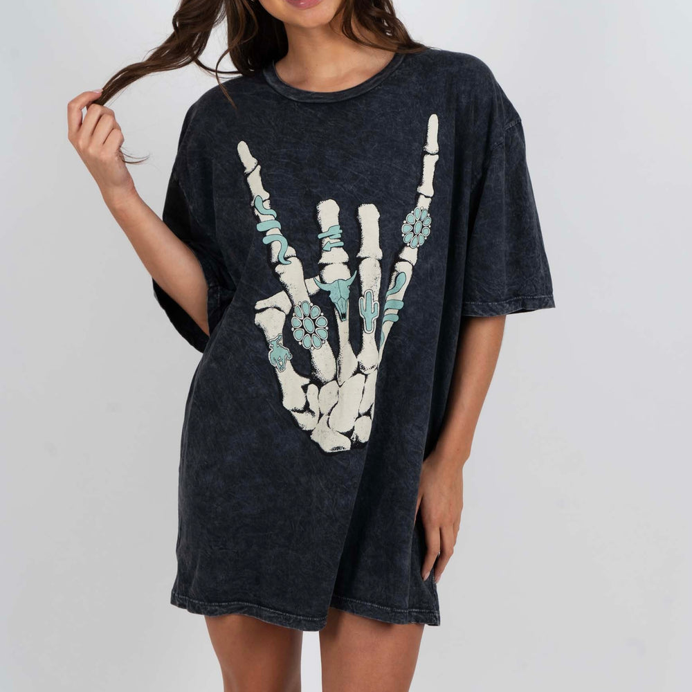 
                      
                        Skeleton Rock Hand Sign Graphic Tee
                      
                    