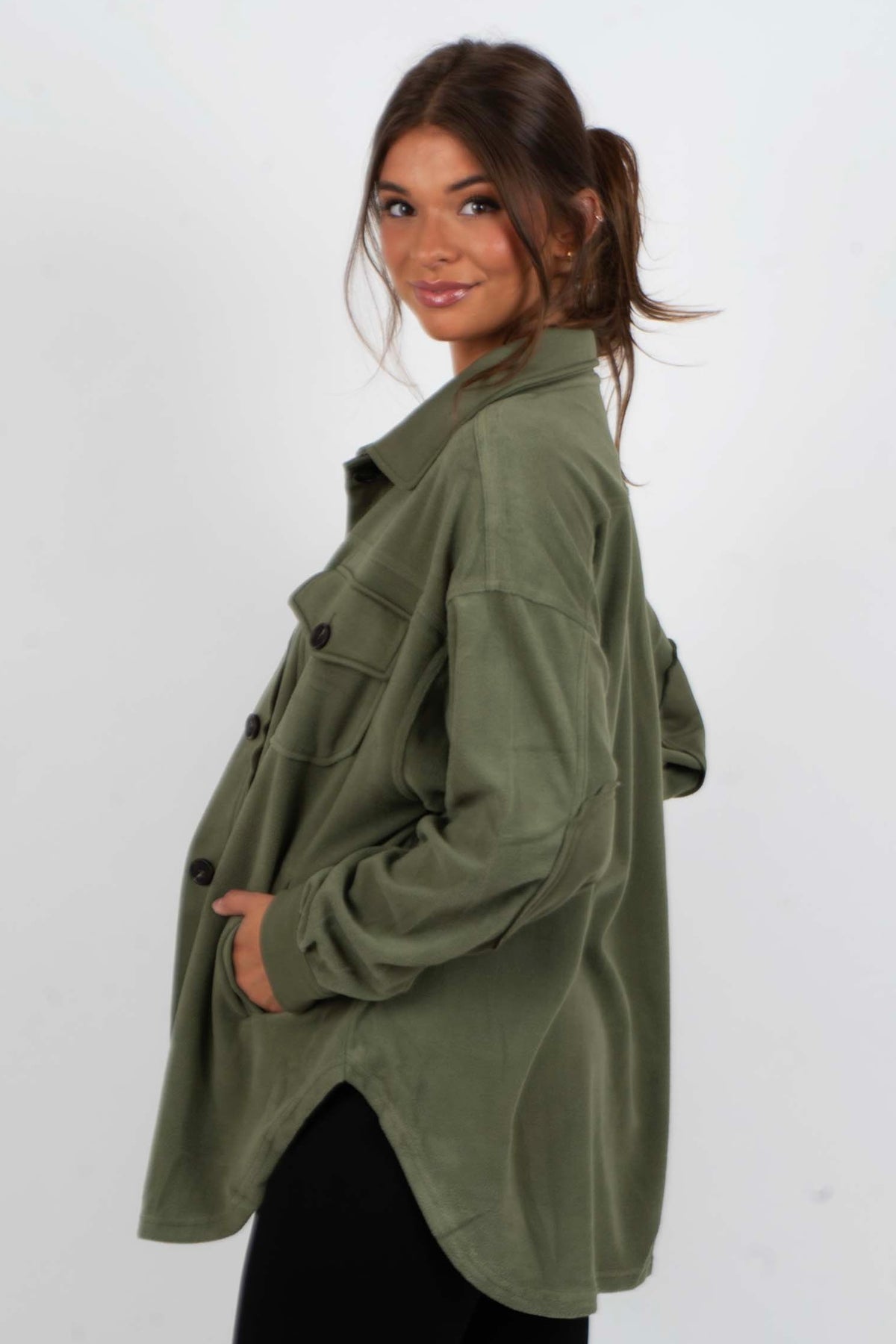 Step Into Love Shacket (Light Olive)
