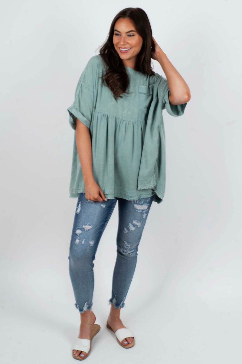 Washed In Love Top (Sage)
