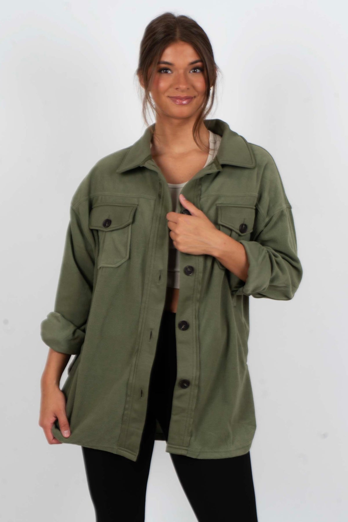Step Into Love Shacket (Light Olive)