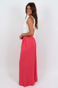 Take Note Wide Leg Pants (Pink)