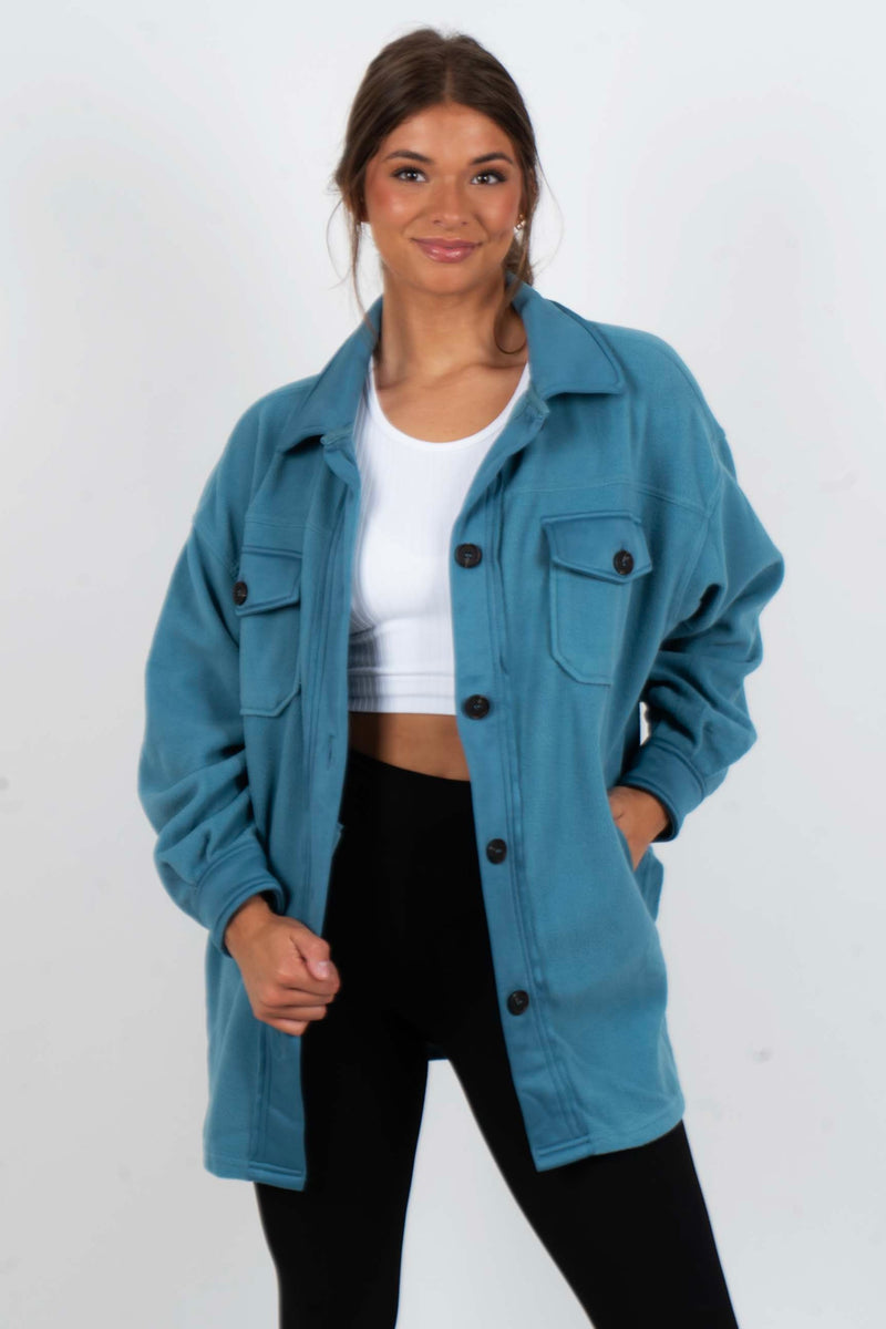 Step Into Love Shacket (Dusty Teal)