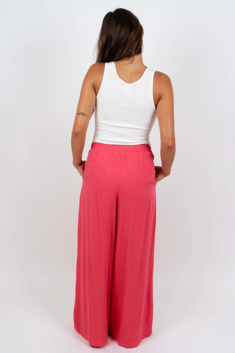 Take Note Wide Leg Pants (Pink)
