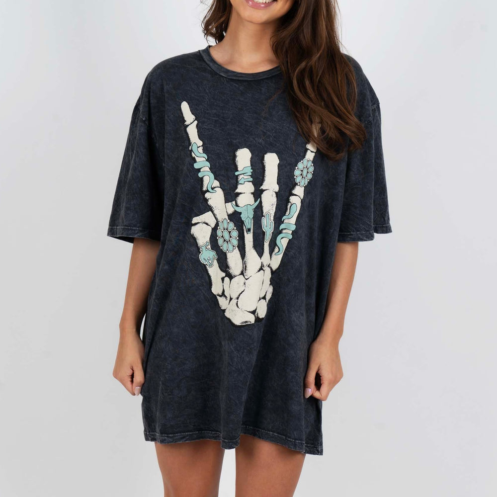 
                      
                        Skeleton Rock Hand Sign Graphic Tee
                      
                    