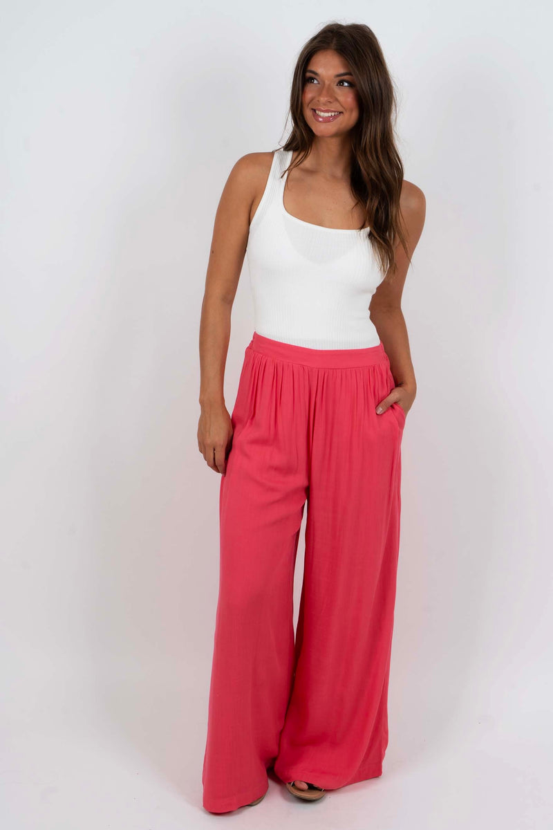 Take Note Wide Leg Pants (Pink)