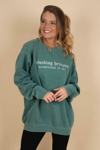 Embroidered Blushing Brunette Sweatshirt (Sage)