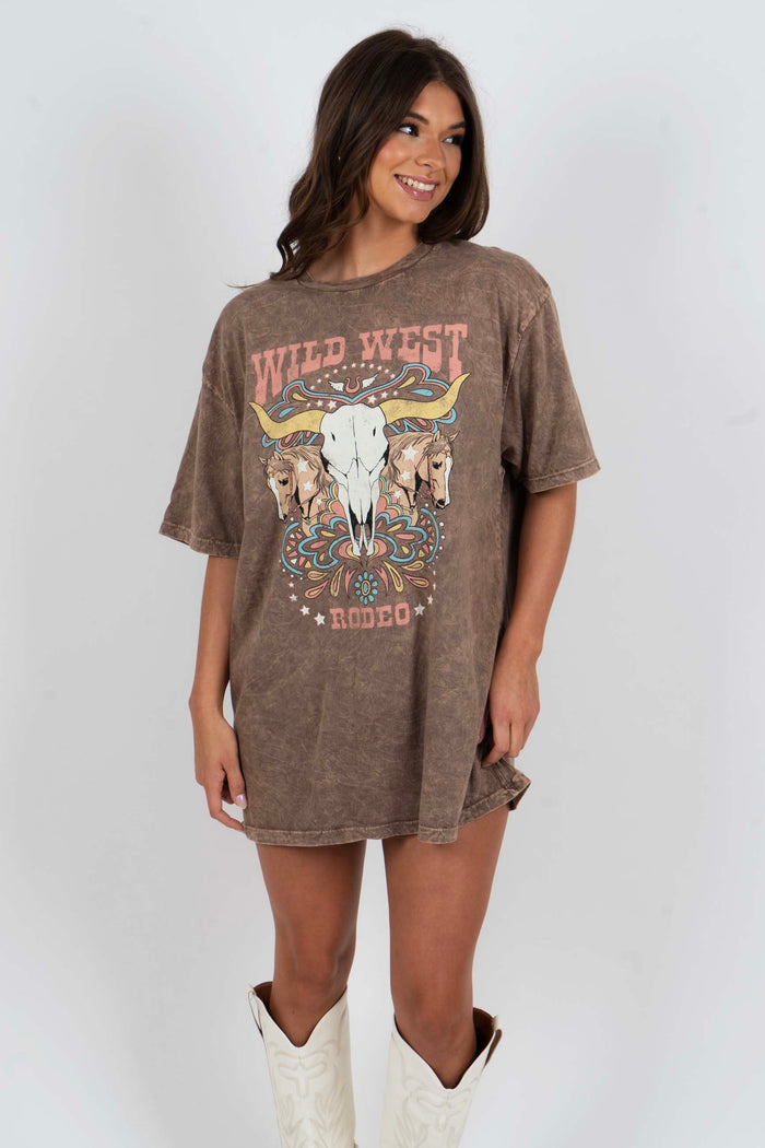 Wild West Rodeo Cow Skull Graphic Tee